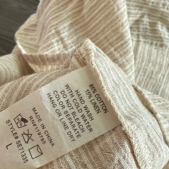 Sadie & Love|Beige Striped Paperbag Waist Skirt,neutral lightweigh,cotton linen - Picture 8 of 11